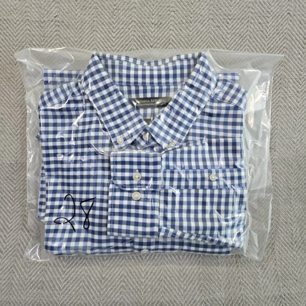 Banana Republic Grant Fit Shirt Men's‎ M Blue Check Stretch Oxford Button Up EUC